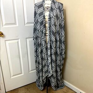 NWT Geometric Print Open Kimono Black White  Maxi size OS Artsy Maximalist Boho